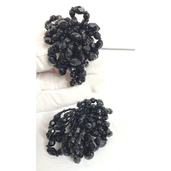 Vintage Jet Black Rhinestone  DANGLE Earrings DRAMATIC - Picture 2 of 6